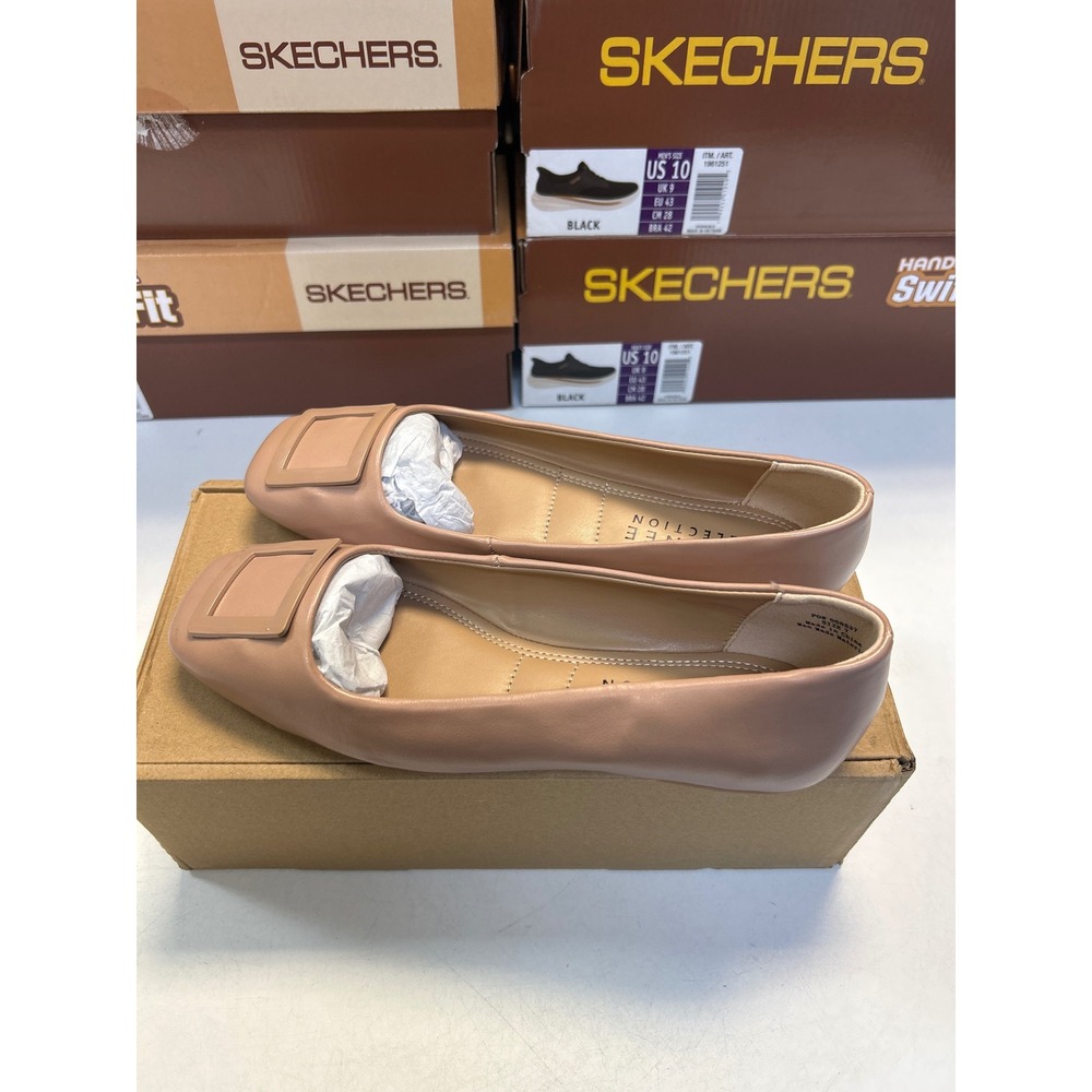 Journee Collection Zimia Flats Women Size 7 Tan Square Toe Buckle Ballet 0596